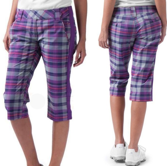 Oakley Womens Plaid Golf Capri Purple 